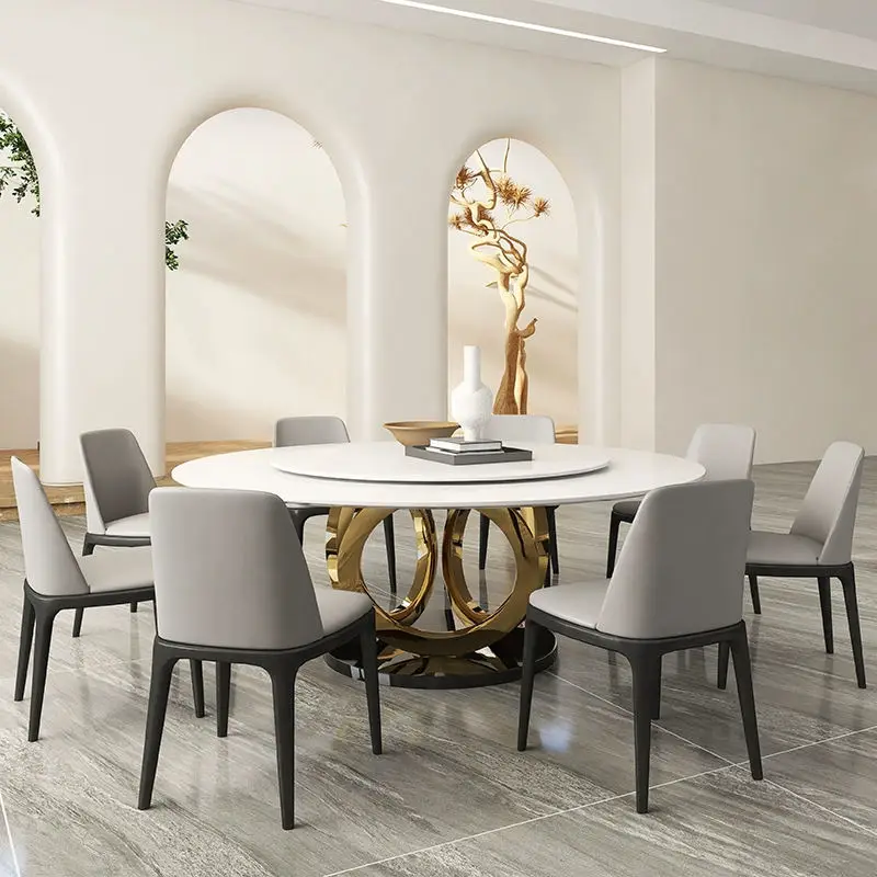 Italian Designs Stainless Steel Leg Round Marble Top Dining Table Set Modern Dining Tables — image 4