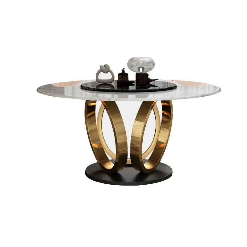 Italian Designs Stainless Steel Leg Round Marble Top Dining Table Set Modern Dining Tables — image 5