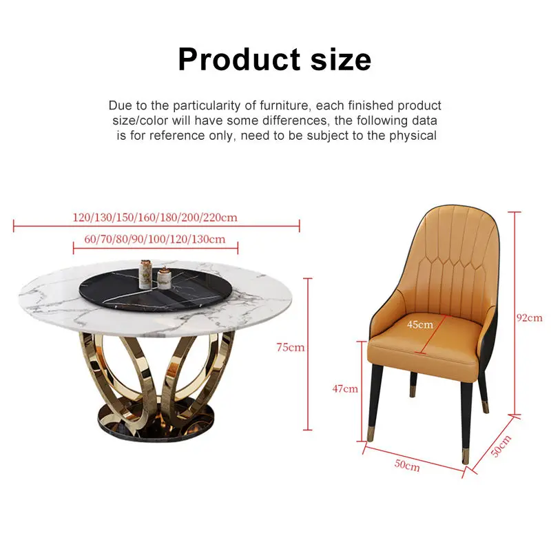 Italian Designs Stainless Steel Leg Round Marble Top Dining Table Set Modern Dining Tables — image 6