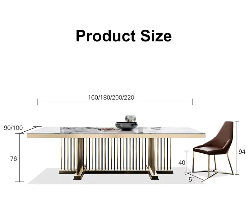Modern Luxury Rectangular Marble Top Dining Table Set 4 Seater 6 8 Dining Room Furniture Stainless Steel Frame Dining Table Set — image 6