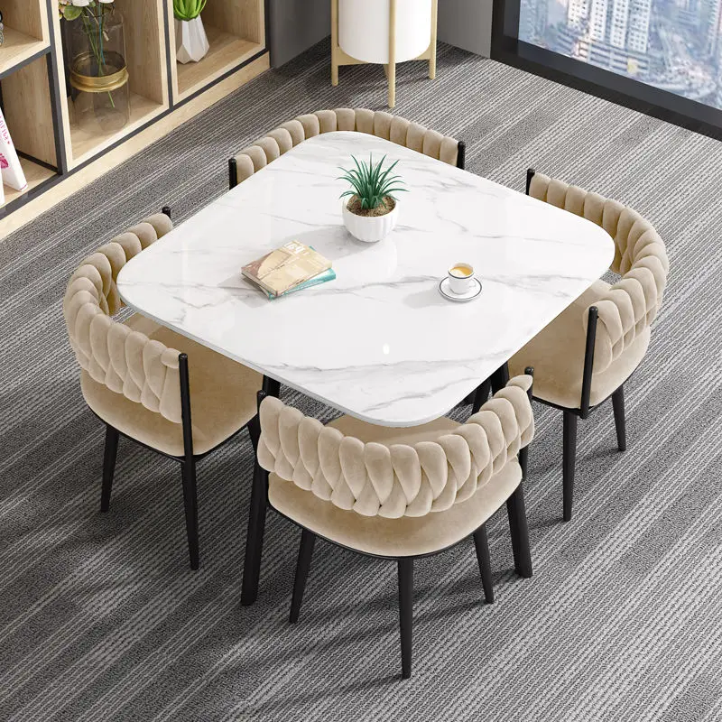Modern Nordic Furniture Coffee Negotiation Table and Chair Set Marble Top Office Table Chairs Set Square Dining Table an — view 1