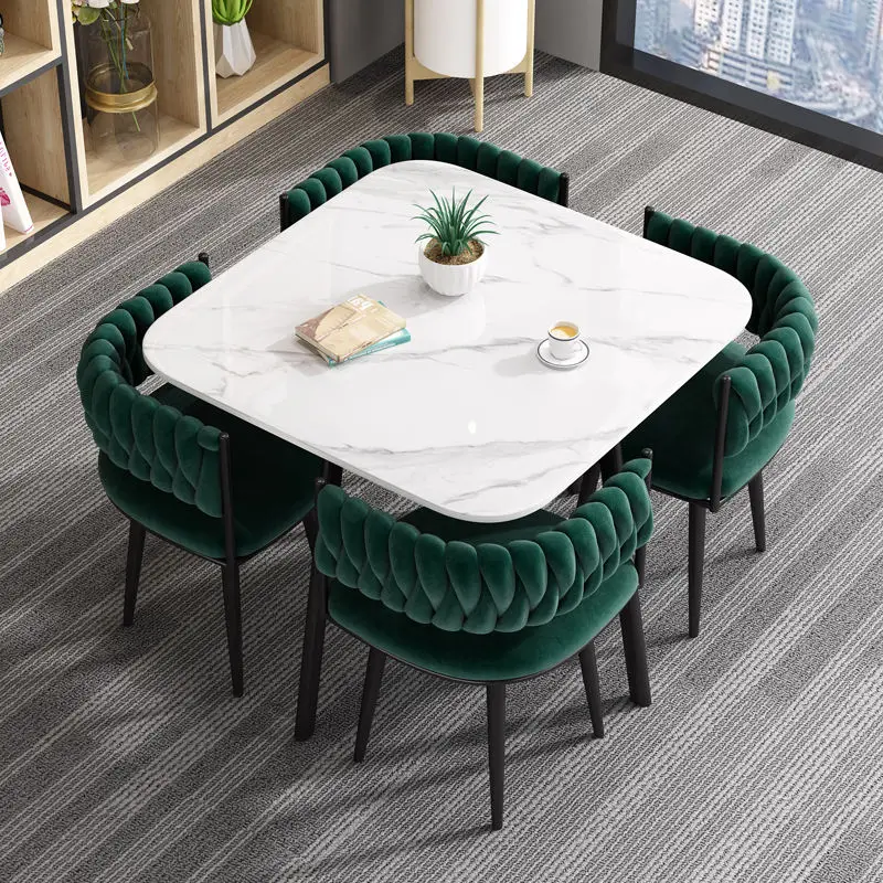 Modern Nordic Furniture Coffee Negotiation Table and Chair Set Marble Top Office Table Chairs Set Square Dining Table and Chairs — image 3