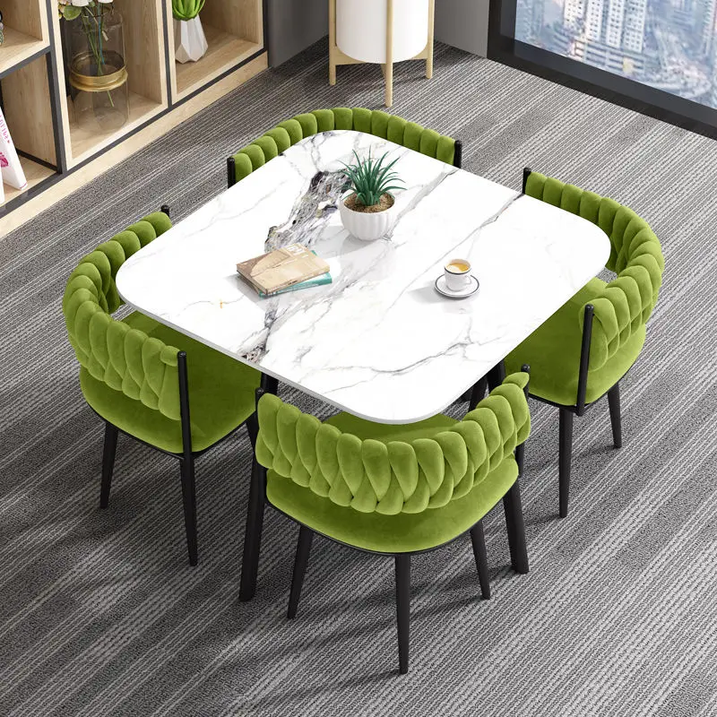 Modern Nordic Furniture Coffee Negotiation Table and Chair Set Marble Top Office Table Chairs Set Square Dining Table and Chairs — image 4