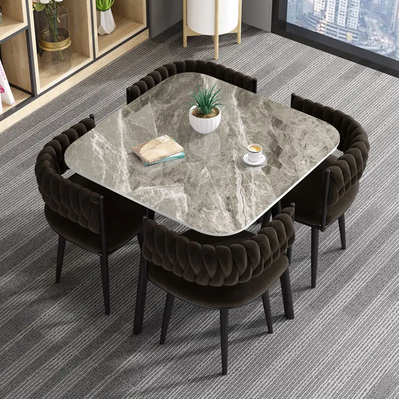 Modern Nordic Furniture Coffee Negotiation Table and Chair Set Marble Top Office Table Chairs Set Square Dining Table and Chairs — image 5