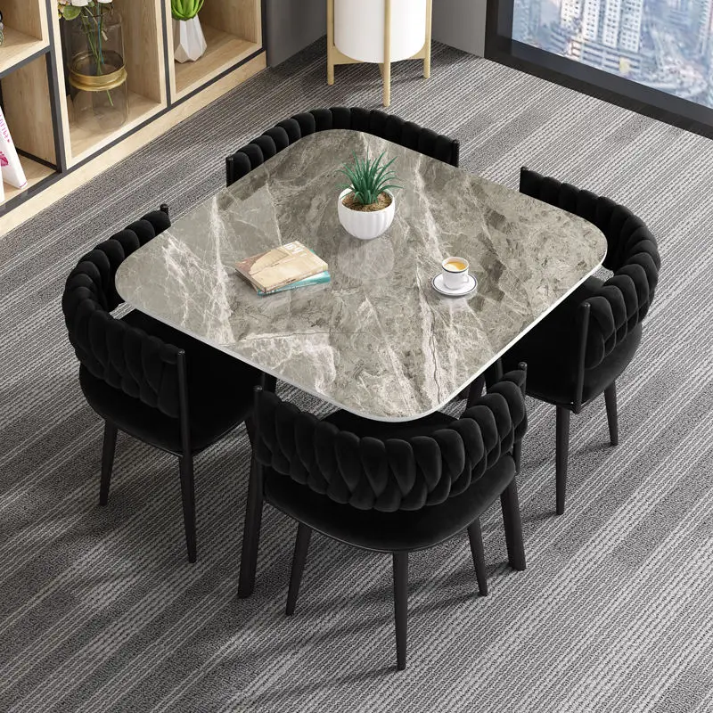 Modern Nordic Furniture Coffee Negotiation Table and Chair Set Marble Top Office Table Chairs Set Square Dining Table and Chairs — image 6