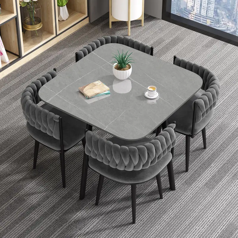 Modern Nordic Furniture Coffee Negotiation Table and Chair Set Marble Top Office Table Chairs Set Square Dining Table and Chairs — image 7