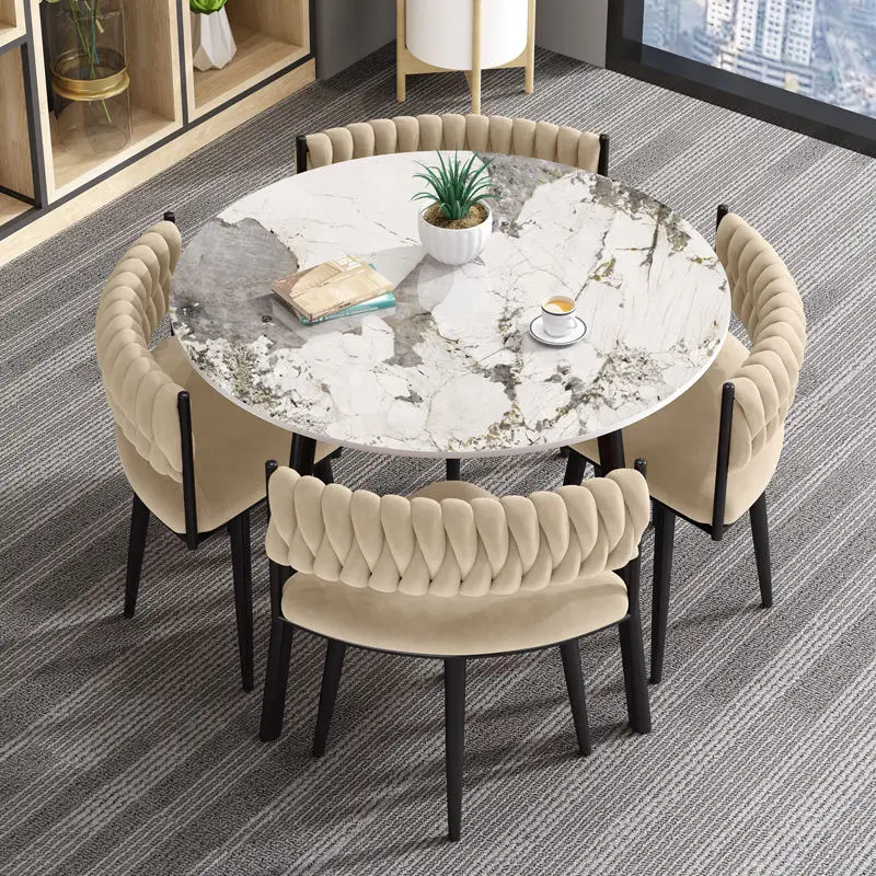Minimalist Marble Top Dinning Table 4 Seater Modern Restaurant Furniture Home Dining Room and Chairs Sets — image 3