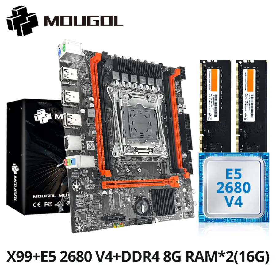 MOUGOL X99 Gaming Motherboard Kit with Intel Xeon E5 2680 V4 & DDR4 8Gx2 2133MHz Dual Channel ECC RAM M.2 NVME for Deskt — view 1