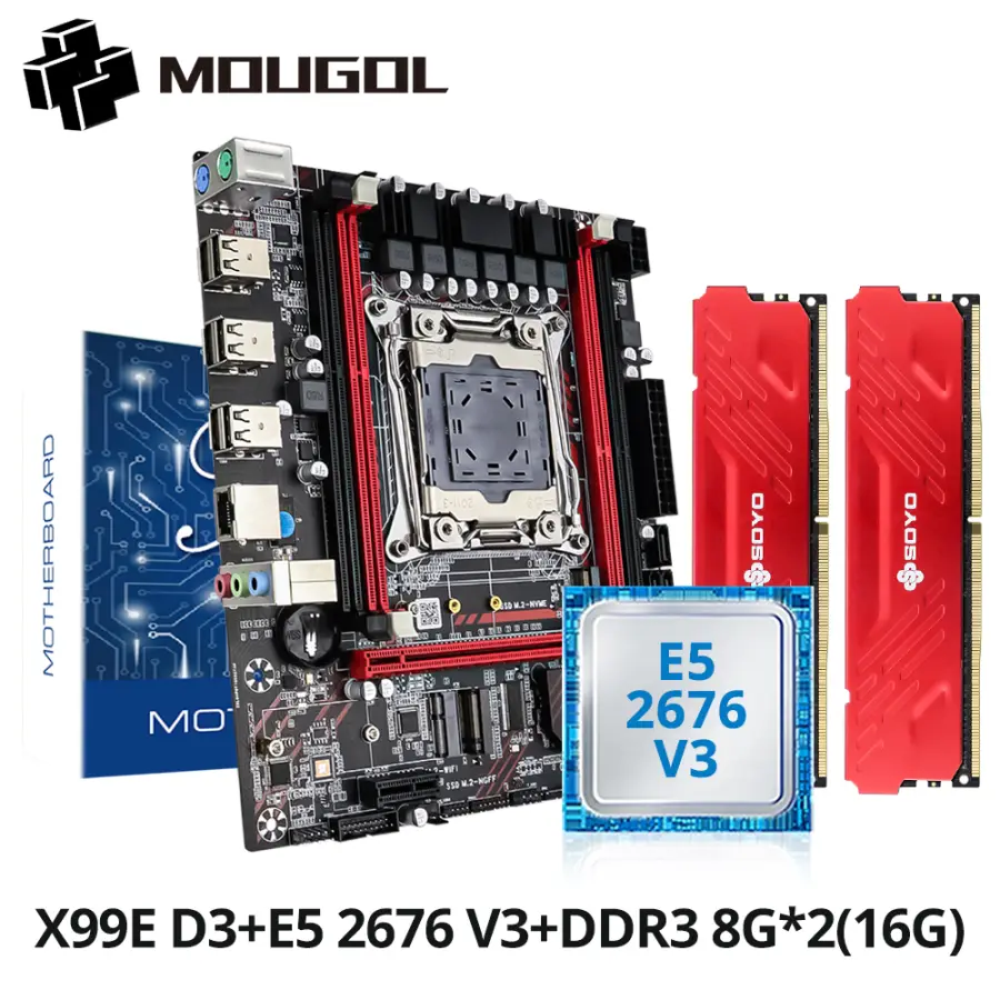 MOUGOL X99 Gaming Motherboard Kit with Intel E5 2676 V3 CPU & 8GB(1*8GB) DDR3 1600MHz Dual Channel RAM for Office Comput — view 1