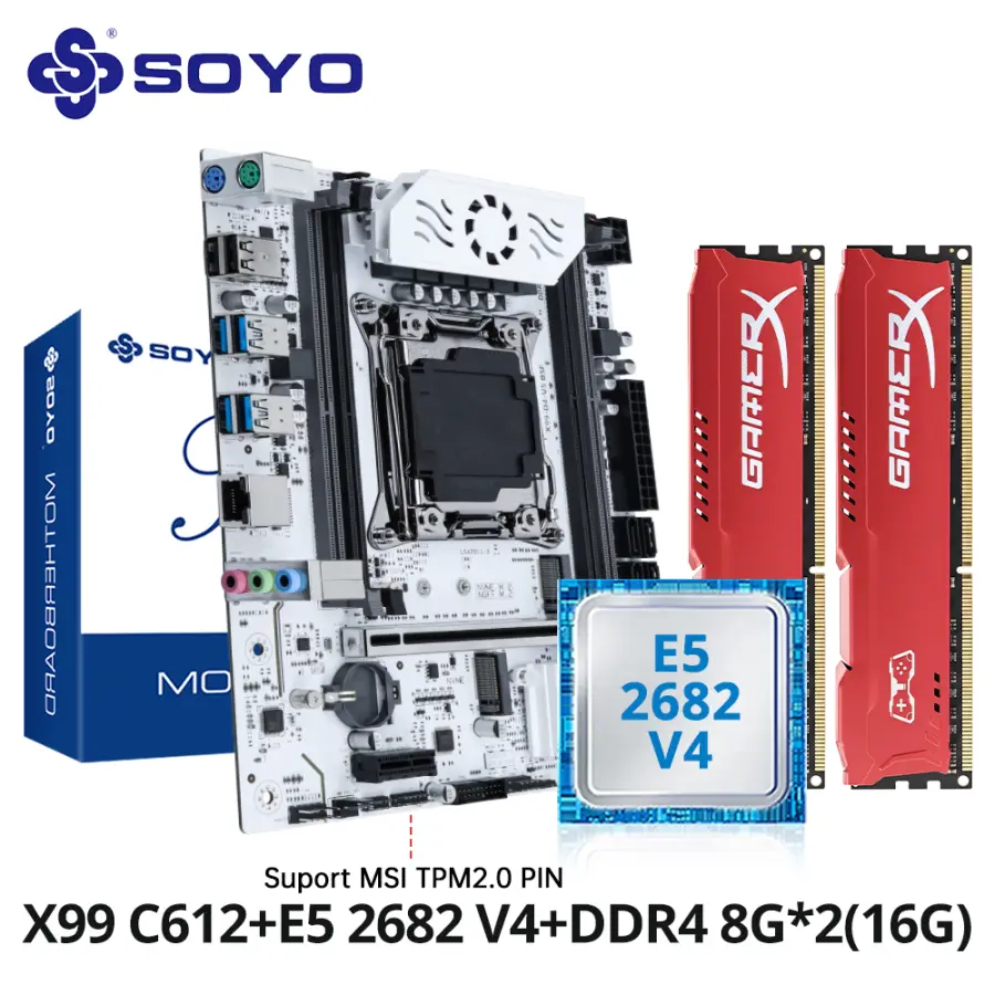 SOYO X99 Gaming Motherboard Kit C612 Chipset with Xeon E5-2682 V4 CPU & 16GB(2x8GB) DDR4 2133MHz RAM M.2 NVME SATA3 TPM2 — view 1