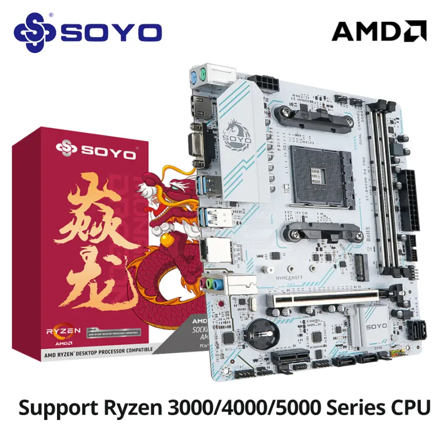 SOYO AMD B450M Motherboard Dual-channel DDR4 M.2 PCIE 3.0 NVME SATA3.0 Supports Ryzen 5600G for Desktop Gaming Computer — view 1