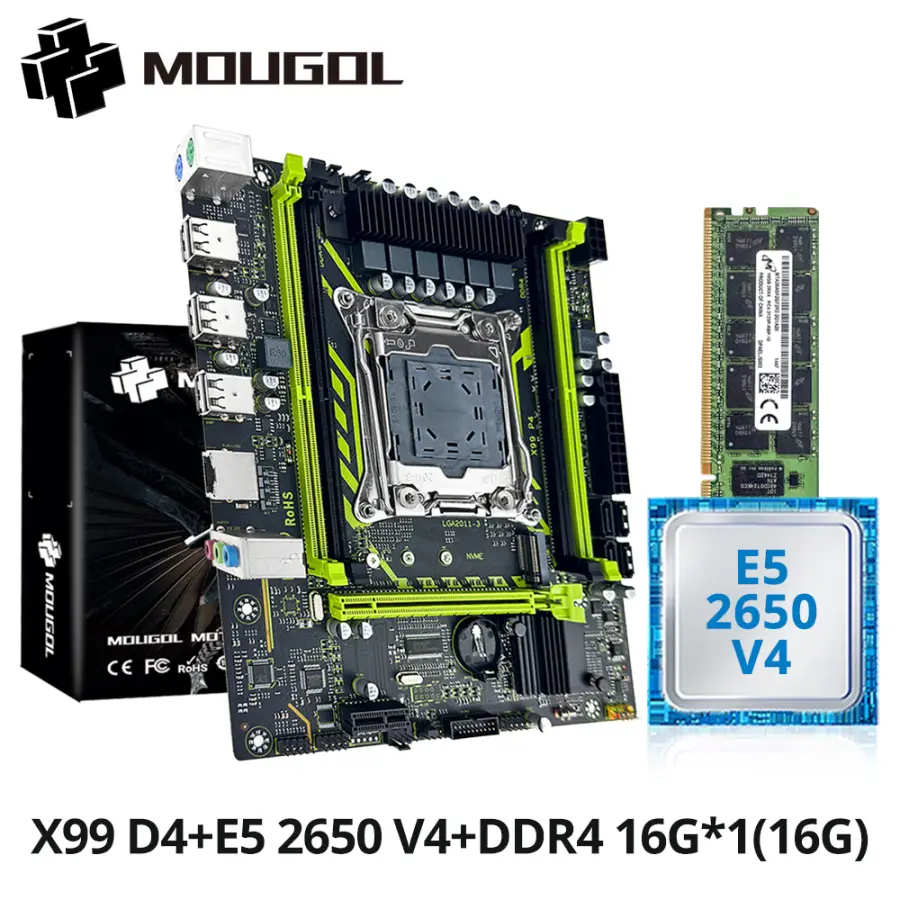 MOUGOL X99 Gaming Motherboard Set with Intel Xeon E5 2650 V4 & DDR4 16G*1 2133MHz Dual Channel RAM M.2 NVME for Desktop — view 1