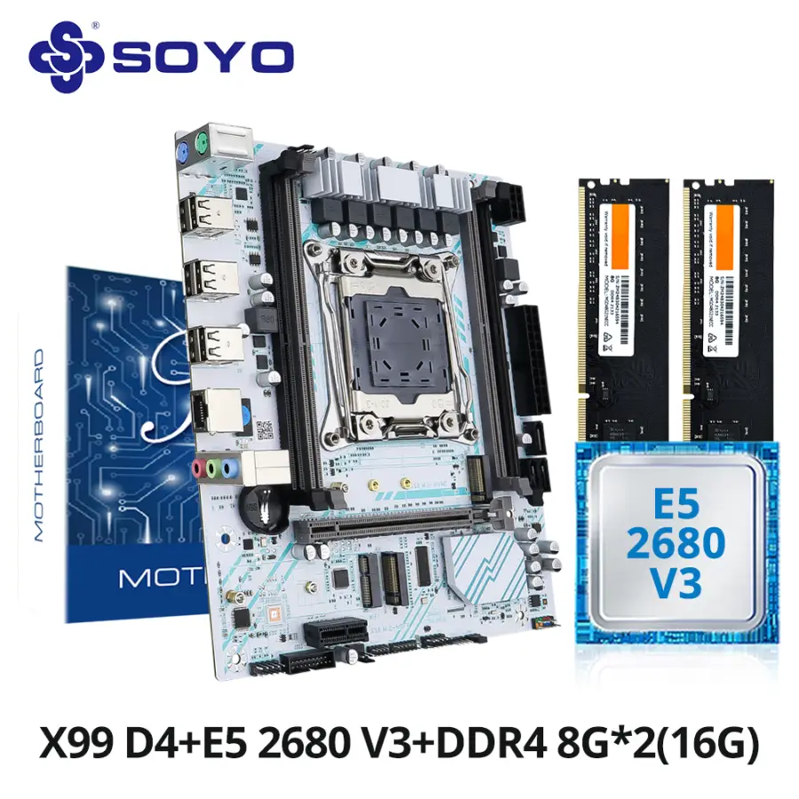 SOYO X99 Gaming Motherboard Kit with E5 2680 V3 CPU & DDR4 16G (2*8G)2133MHz Memory NVME PCIE3.0 TPM2.0 Pin for Desktop — view 1