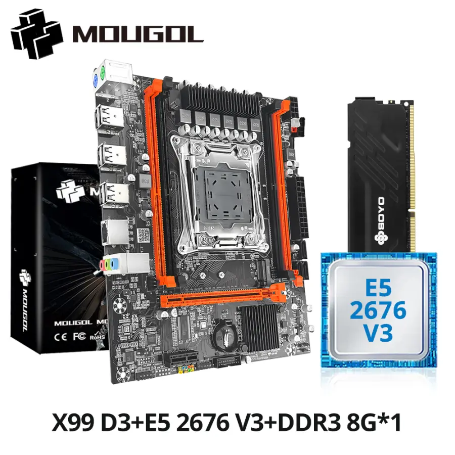 MOUGOL X99 Gaming Motherboard Kit with Intel E5 2676 V3 CPU & 8GB(1*8GB) DDR3 1600MHz Dual Channel RAM for Office Comput — view 1