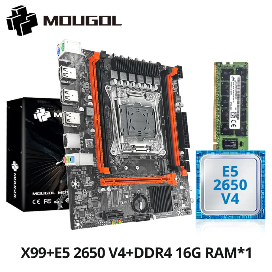 MOUGOL X99 Gaming Motherboard with 2650 V4 CPU Dual Channel DDR4 Memory PCIEx16 LGA2011-3 Support M.2 NVME for Desktop C — view 1