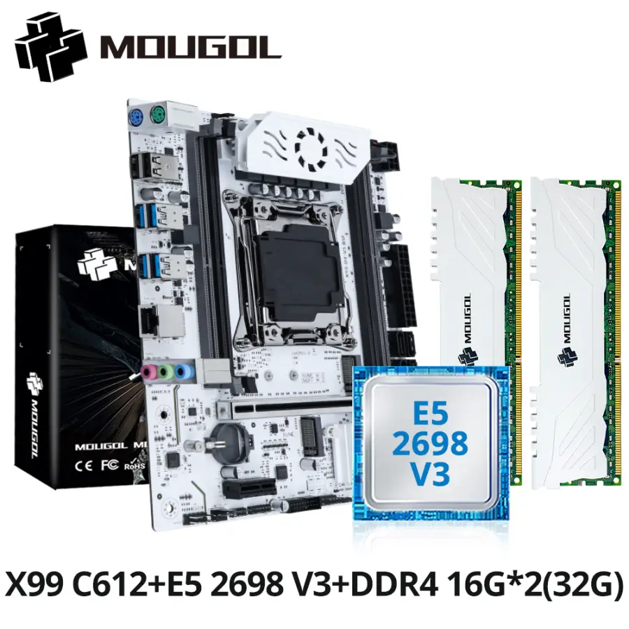 MOUGOL X99 Gaming Motherboard Kit with E5 2698 V3 CPU & DDR4 32G (2*16G)2133MHz Memory NVME PCIE3.0 TPM2.0 Pin for Deskt — view 1