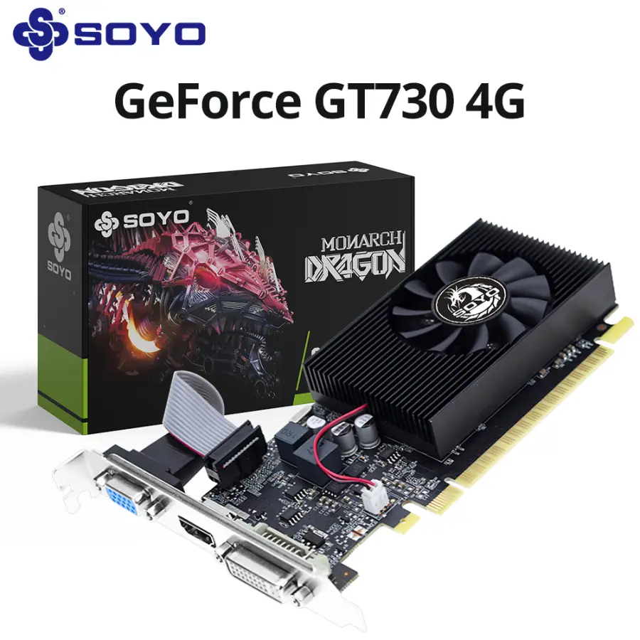 SOYO NVIDIA Geforce GT730 4GB Graphics Card GDDR3 GPU 128Bit HDMI-compatible VGA DVI PCIE 3.0 PlacaDe Video for Desktop — view 1