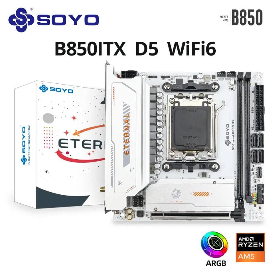 SOYO AMD Eternal B850ITX WiFi6 AMD Gaming Motherboard Dual-channel GDDR5 PCIE5.0 Type-C Support ARGB AM5 Socket 9700X/99 — view 1
