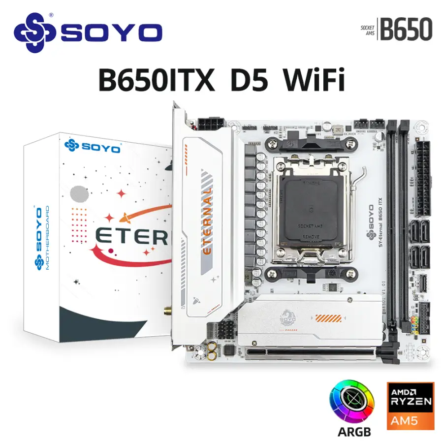 SOYO AMD Eternal B650ITX WiFi6 Motherboard Dual Channel DDR5 AM5 Socket (Supports Ryzen 9600X 9700X) PCIE16x5.0 Type-C A — view 1
