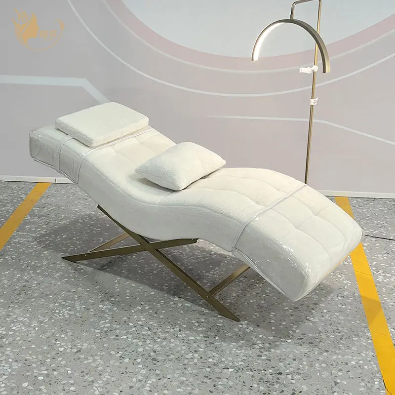 Ergonomic Curved Lash Bed Tufted Facial Chair Gold X-Frame Massage Table Esthetician Medical Spa Salon Furniture Equipment — image 3