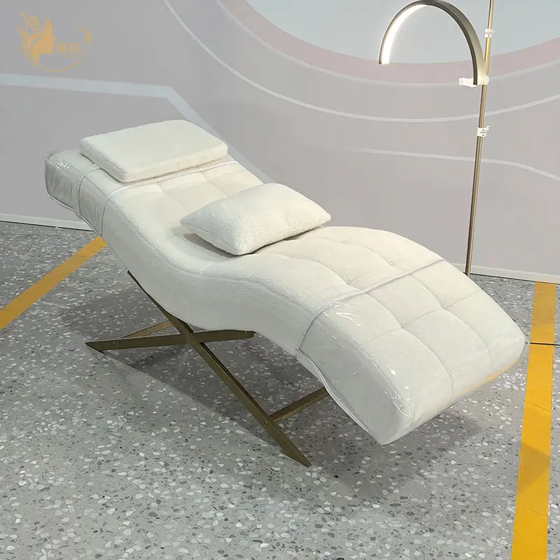 Ergonomic Curved Lash Bed Tufted Facial Chair Gold X-Frame Massage Table Esthetician Medical Spa Salon Furniture Equipment — image 4
