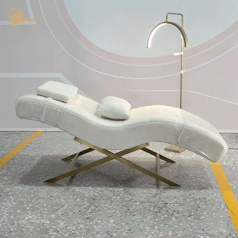 Ergonomic Curved Lash Bed Tufted Facial Chair Gold X-Frame Massage Table Esthetician Medical Spa Salon Furniture Equipment — image 5