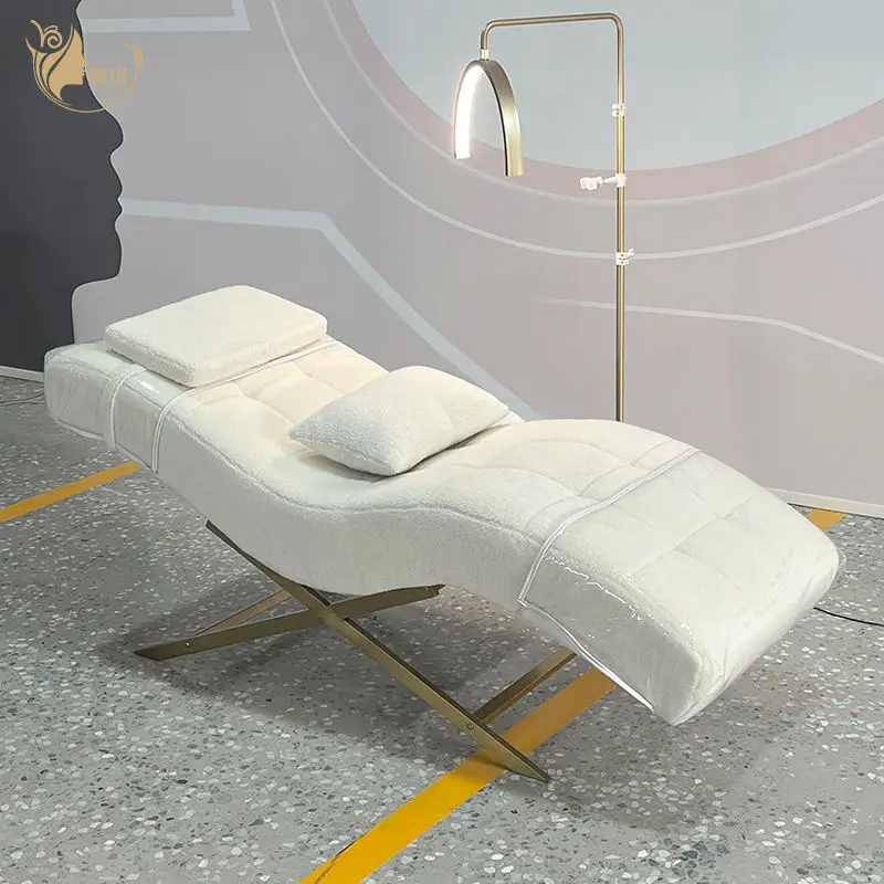 Ergonomic Curved Lash Bed Tufted Facial Chair Gold X-Frame Massage Table Esthetician Medical Spa Salon Furniture Equipment — image 6