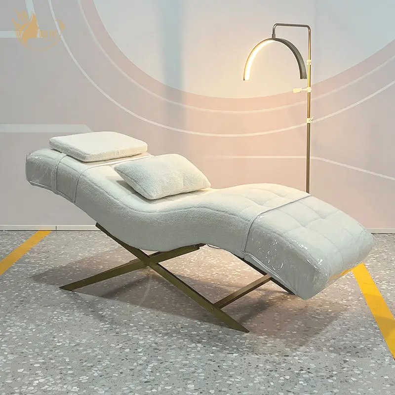 Ergonomic Curved Lash Bed Tufted Facial Chair Gold X-Frame Massage Table Esthetician Medical Spa Salon Furniture Equipment — image 7