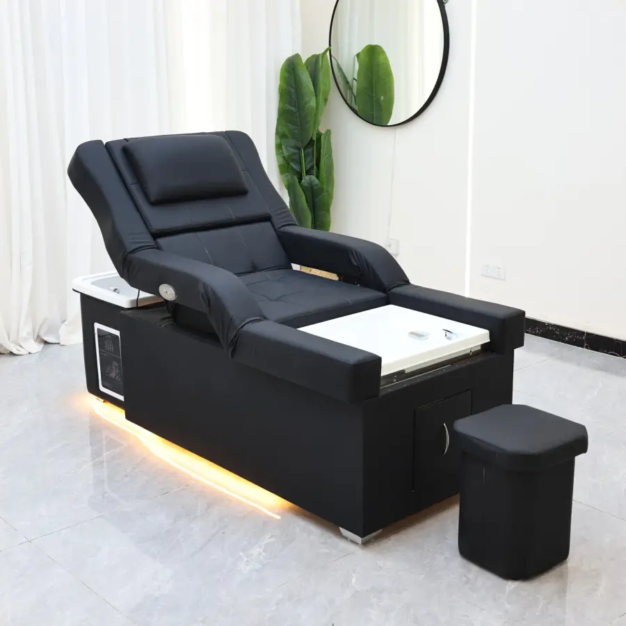 Modern black leather foot massage chair, salon 2-in-1 shampoo and foot bath station, electric foot massage chair with LE — view 1