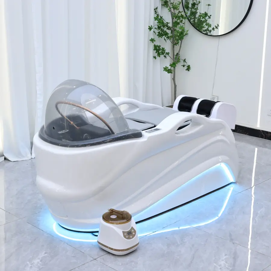 Hair salon specific shampoo with LED lights, luxurious head massage bed with foot and back massage functions, water circ — view 1