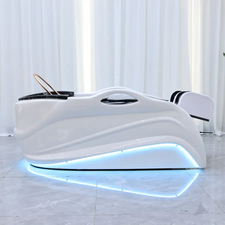 Hair salon specific shampoo with LED lights, luxurious head massage bed with foot and back massage functions, water circulation — image 7