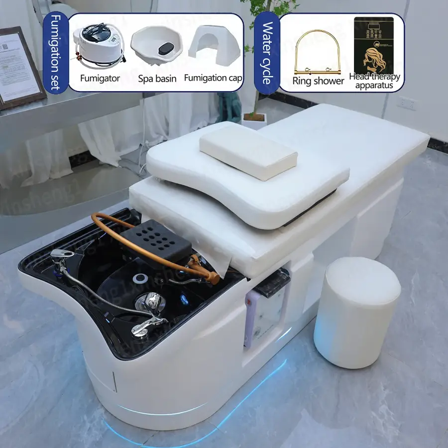 Hair Washing Bed,Equipped With Fumigation Machine,Water Circulation,Small Stool, SPA,Head Therapy,Commercial Furniture — image 8