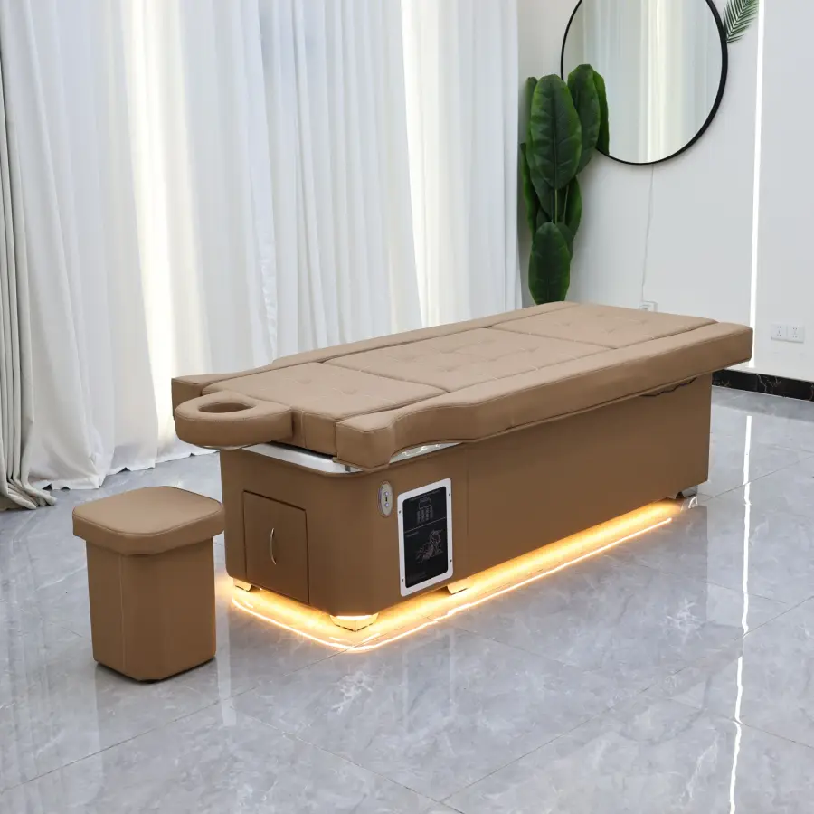Electric lifting head hair treatment bed with foot bath two in one, water circulation hair care fumigation, luxurious khaki SPA — image 7
