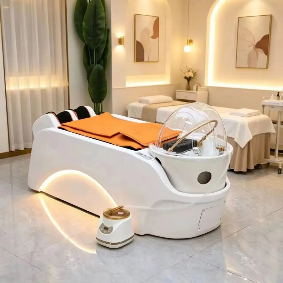 Professional Hair Washing Bed With Water Circulation System, Modern Spa Shampoo Bed for Salon Use, Equipped With Back Ma — view 1