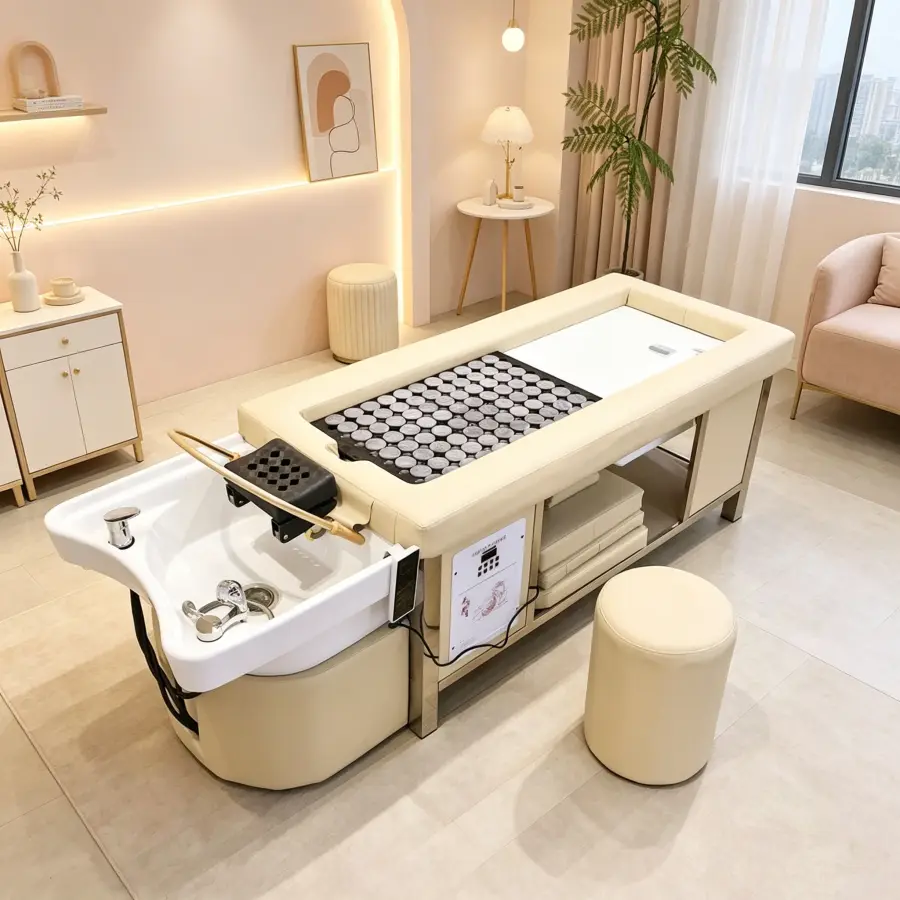 Thai Style Hair Washing Bed Combined With Moxibustion, Ceramic Basin, Equipped With Fumigation Machine and Lid, Small St — view 1