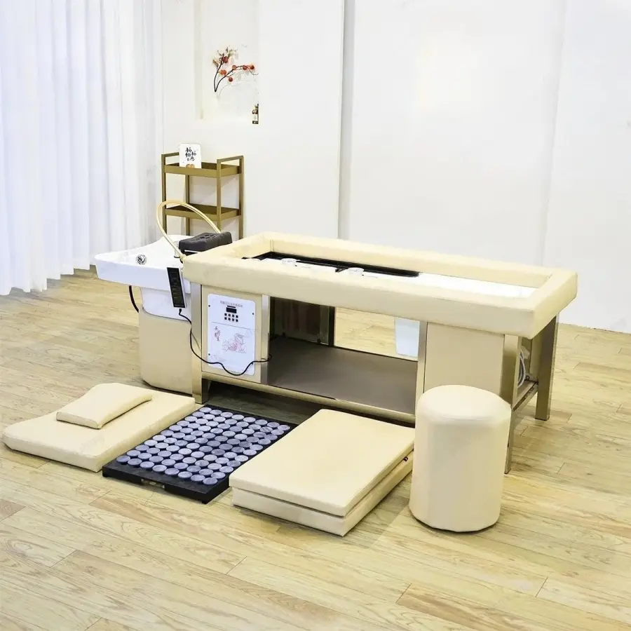 Thai Style Hair Washing Bed Combined With Moxibustion, Ceramic Basin, Equipped With Fumigation Machine and Lid, Small Stool — image 5