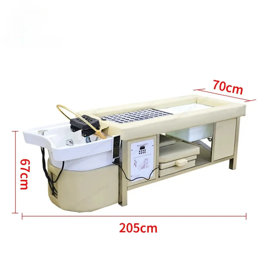 Thai Style Hair Washing Bed Combined With Moxibustion, Ceramic Basin, Equipped With Fumigation Machine and Lid, Small Stool — image 7