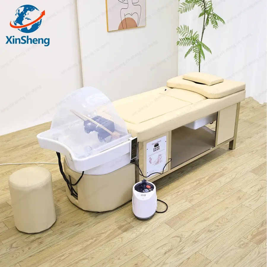 Thai Style Hair Washing Bed Combined With Moxibustion, Ceramic Basin, Equipped With Fumigation Machine and Lid, Small Stool — image 8