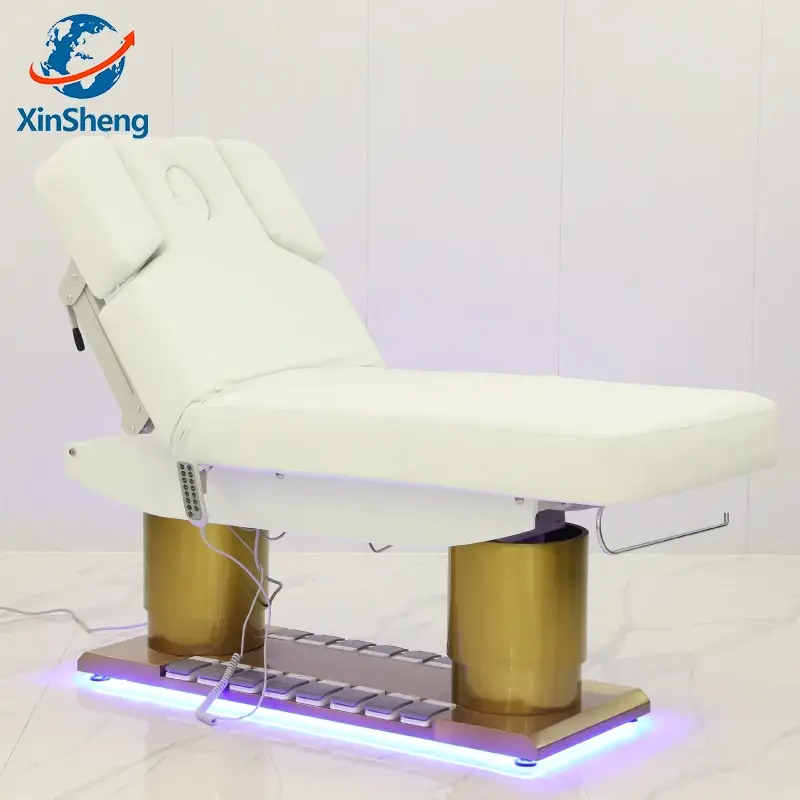 Light Luxury Beauty Bed With Holes, Foot Controlled Four Motor Tilt Lifting, Eyelash Beauty, Beauty, Embroidery Three In One — image 8