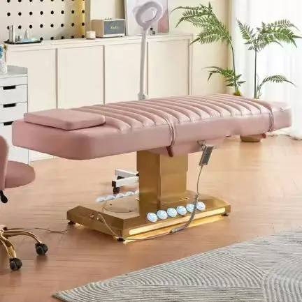 Light luxury gold bottom electric beauty bed, adjustable massage bed in beauty salon, medical beauty SPA therapy massage bed, — image 3
