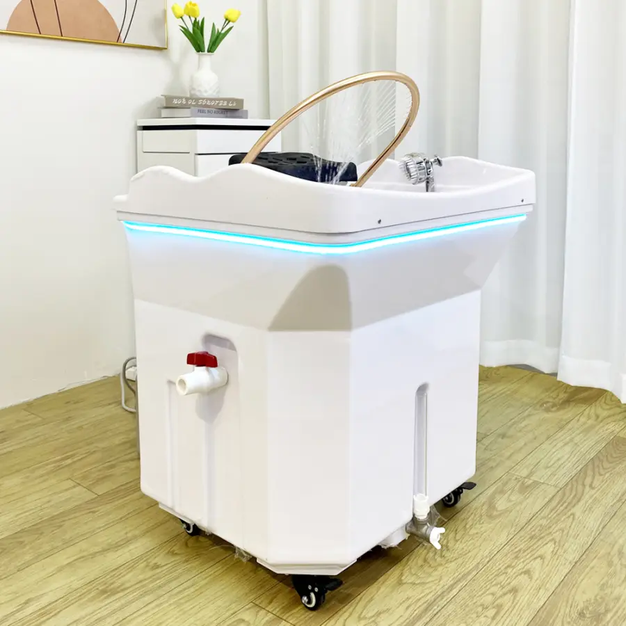 No need to connect the water pipe to the shampoo basin, 60L water storage tank and 30L waste water tank, movable and simple sham — image 4