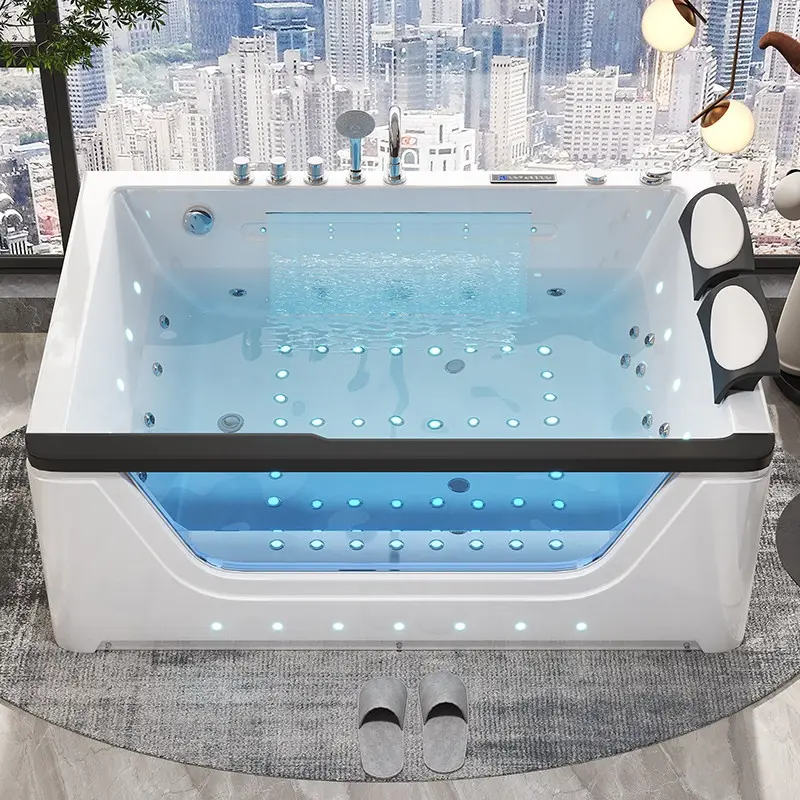 2 Person Acrylic Jacuzzi Hot Tub with Waterfall Whirlpool Massage - Intelligent Heating System, Large Spa Pool for Home Bathroom — image 3