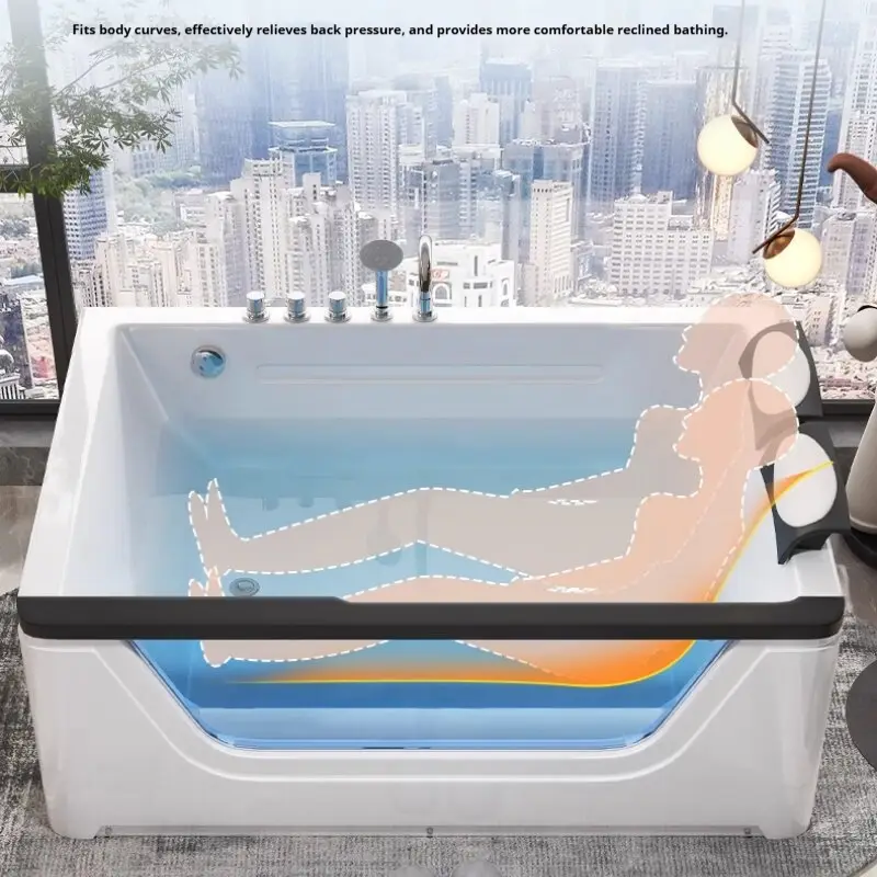 2 Person Acrylic Jacuzzi Hot Tub with Waterfall Whirlpool Massage - Intelligent Heating System, Large Spa Pool for Home Bathroom — image 4