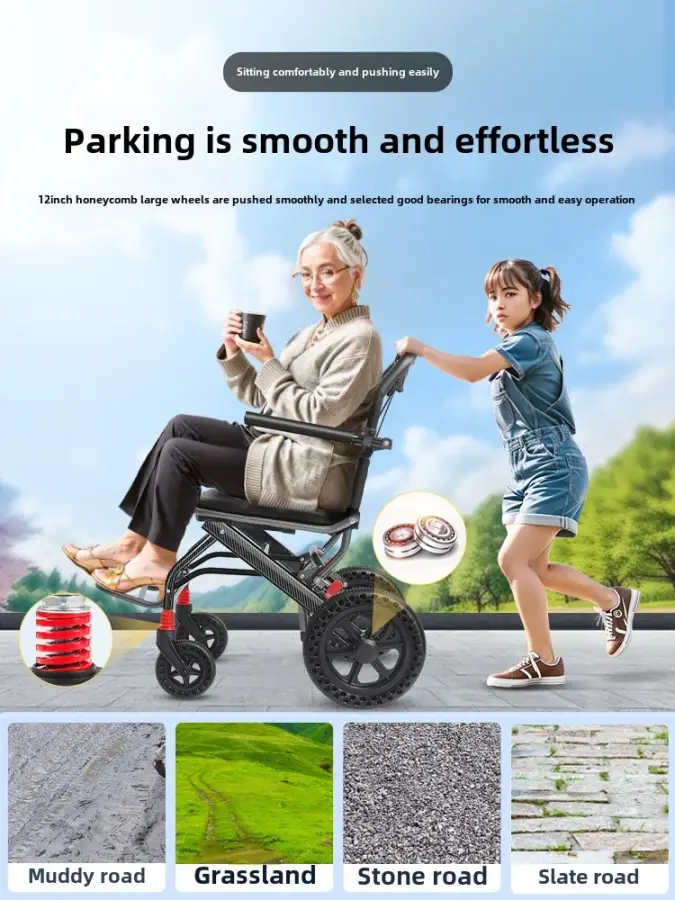 Wheelchair Light Folding the Elderly Small Portable Tourist Swallowing Travel Paralying Elderly Hand -CD -ROM — image 3