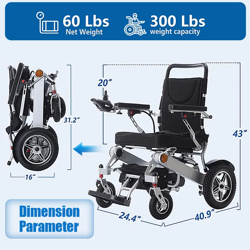 Factory Wholesale 500W Motor Portable Folding Electric Wheelchair Elderly Disabled Aluminium Alloy Lightweight Power Wheelchair — image 4