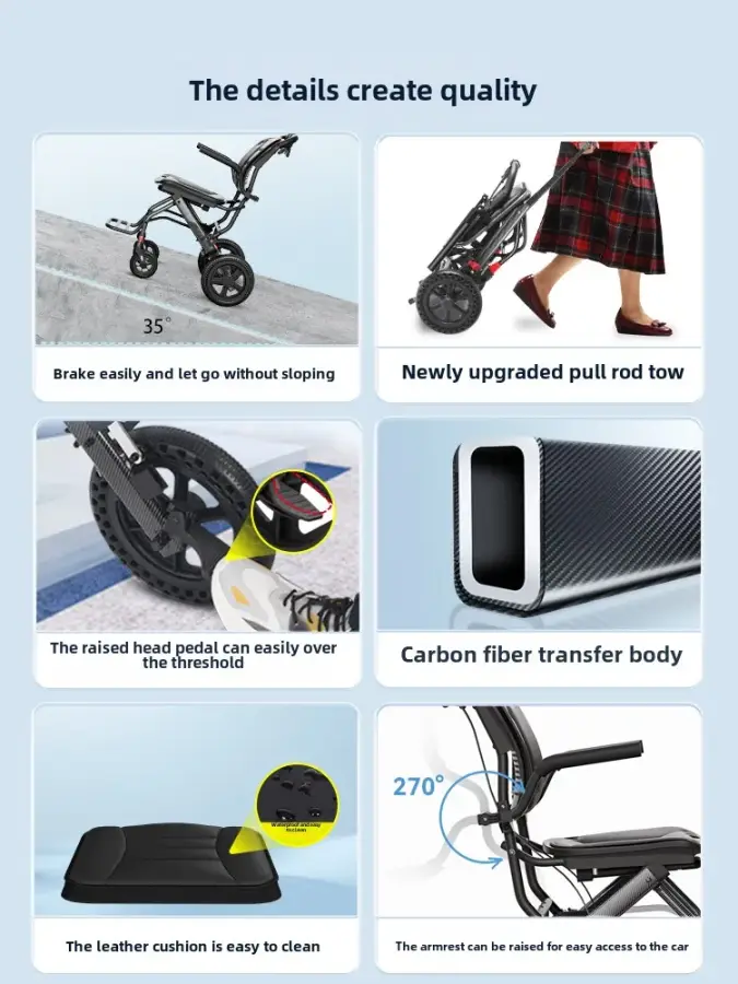 Wheelchair Light Folding the Elderly Small Portable Tourist Swallowing Travel Paralying Elderly Hand -CD -ROM — image 5