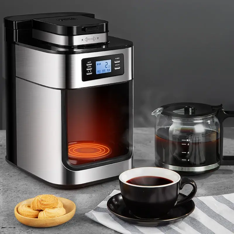 220V Drip Coffee Maker Machine Home Automatic LED-display Bean Grinder Fresh Grinding Coffee Tea Milk — image 3