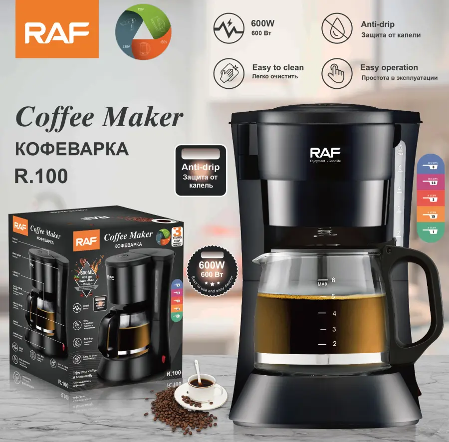Drip Coffee Maker - Automatic Home Coffee Machine with Keep-Warm Function for American Coffee & Tea Brewing in Office — image 6