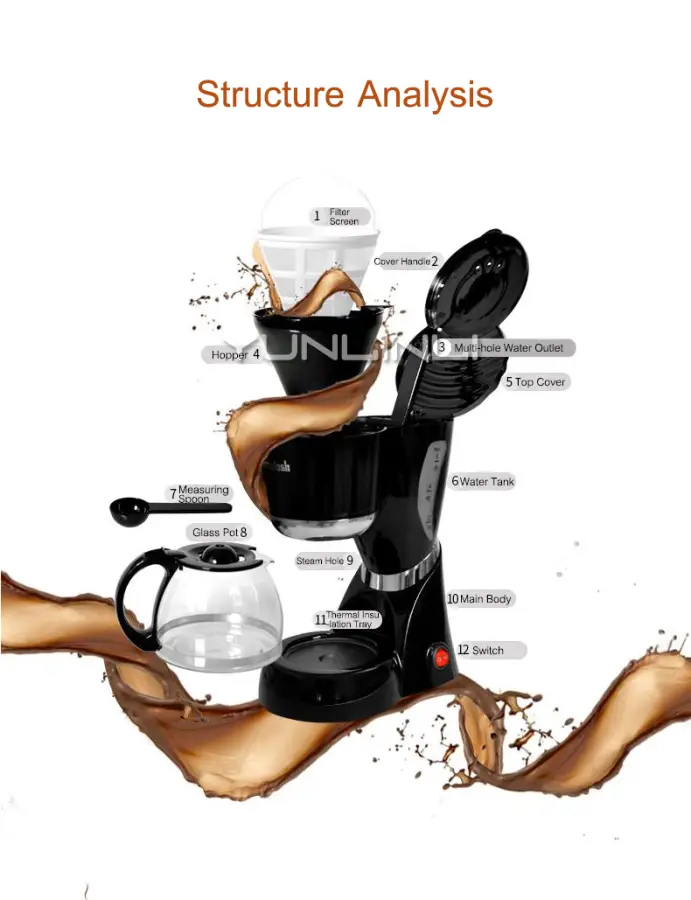 Drip Coffee Maker Full-automatic Coffee Machine American Coffee Machine Household Tea Boiler — image 3