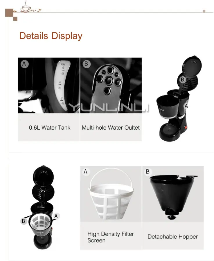 Drip Coffee Maker Full-automatic Coffee Machine American Coffee Machine Household Tea Boiler — image 4